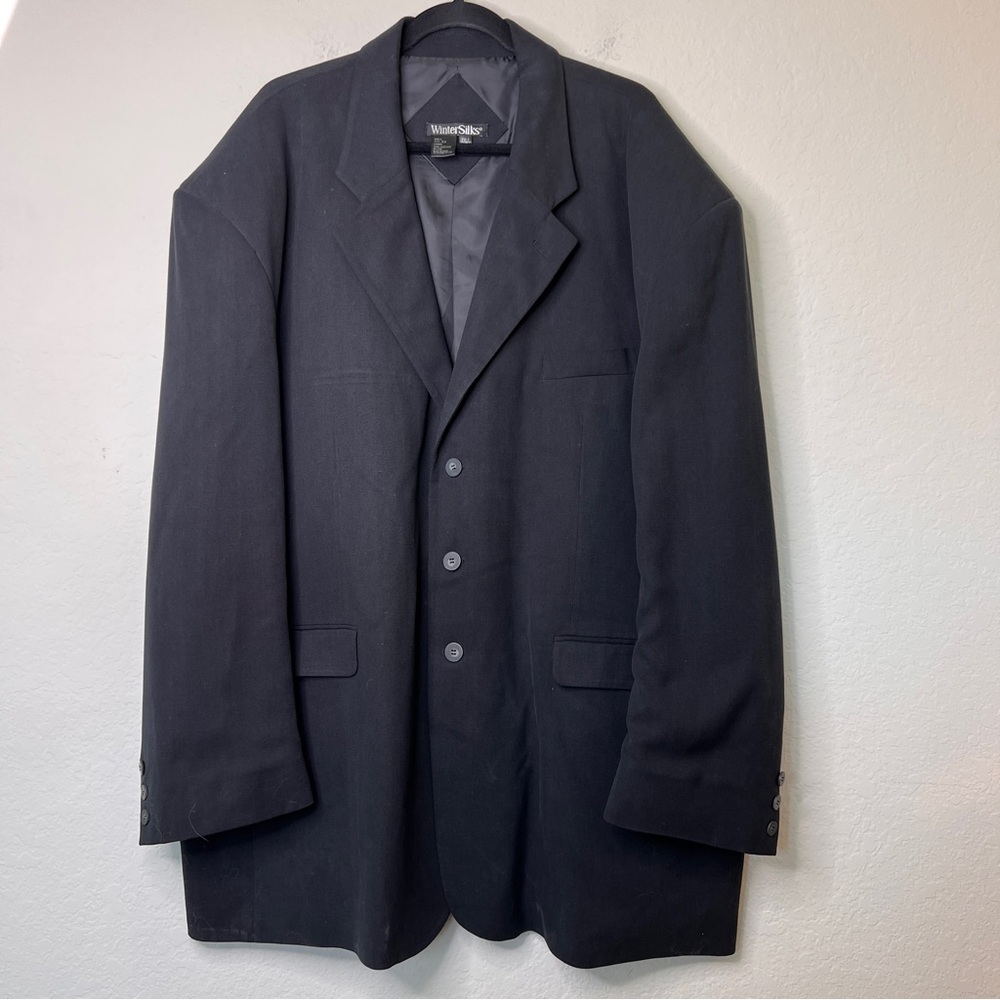 Winter Silks Blazer 100% Silk Jacket XXL Black Three Button Men’s Lined EUC